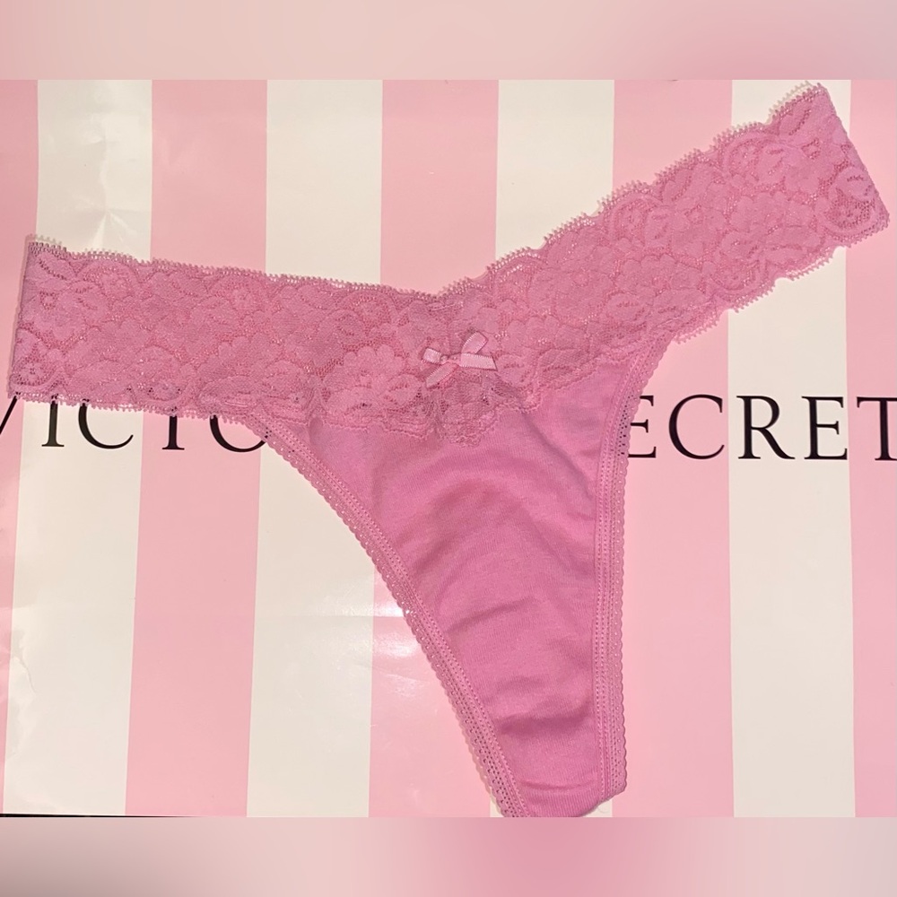 New RARE Vintage Victoria's Secret thong panties pink lace cotton thong Y2K bow